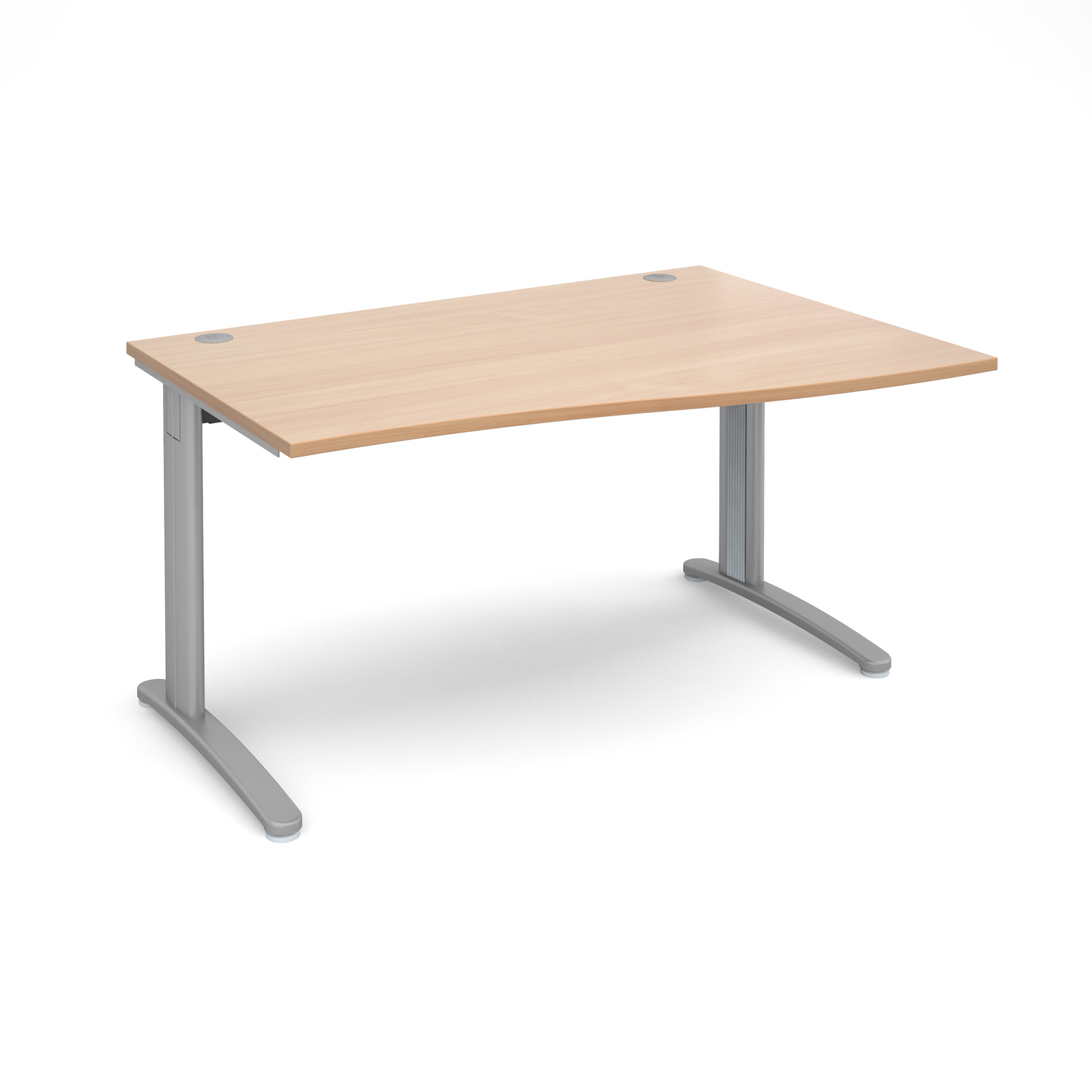 TR10 right hand wave desk 1400mm - silver frame, beech top