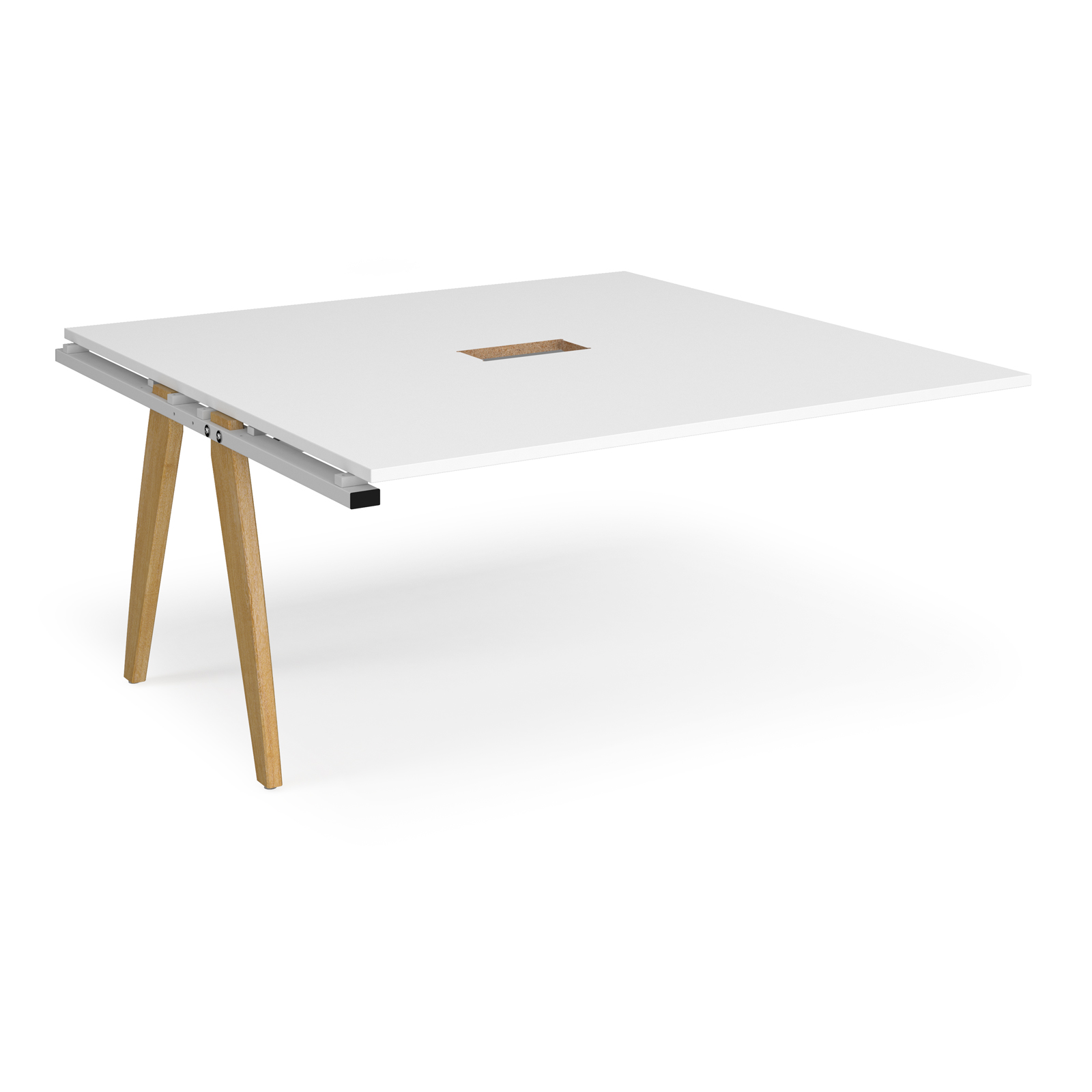 Fuze boardroom table add on unit 1600mm x 1600mm with central cutout 272mm x 132mm - white frame, white top