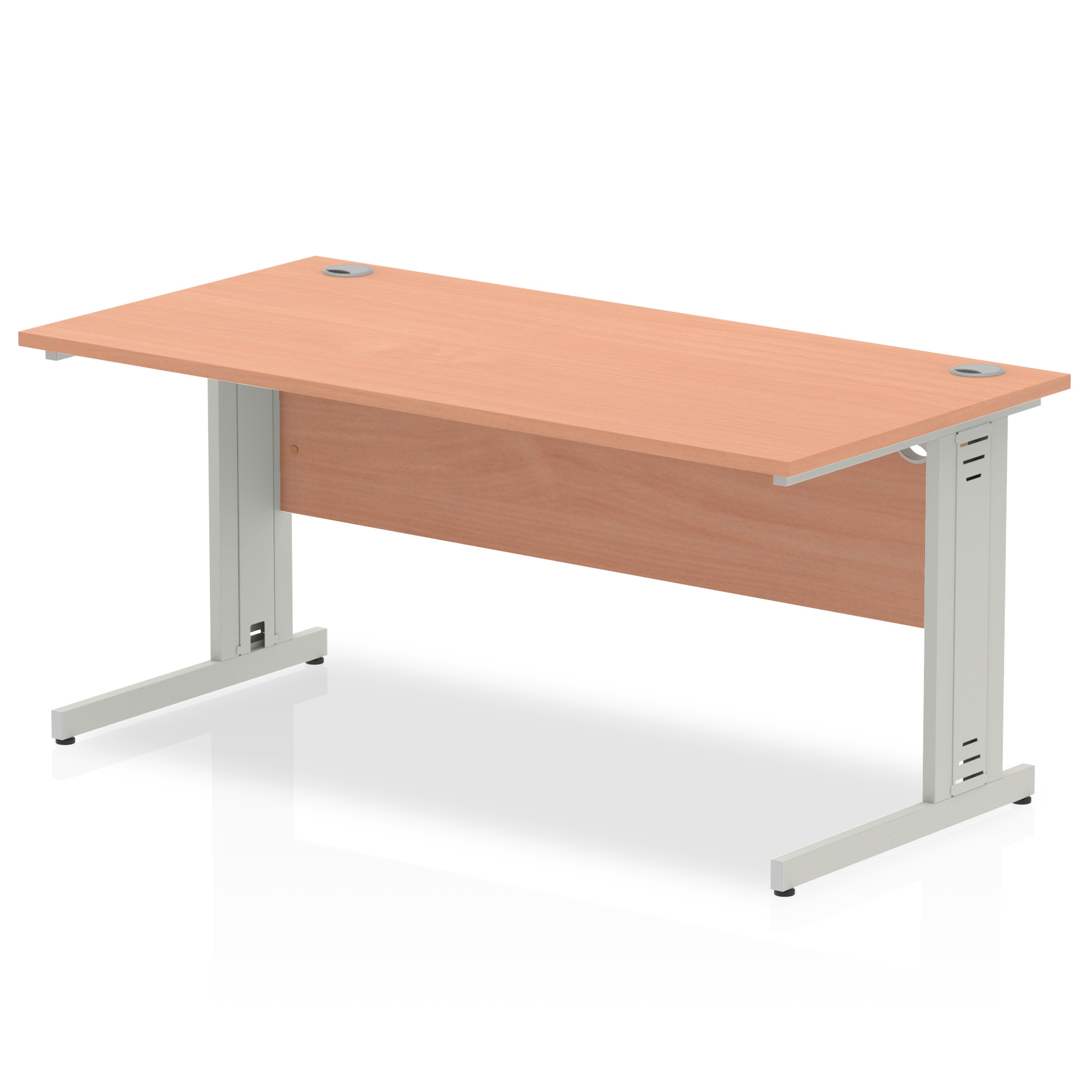 Impulse 1600 x 800mm Straight Desk Beech Top Silver Cable Managed Leg