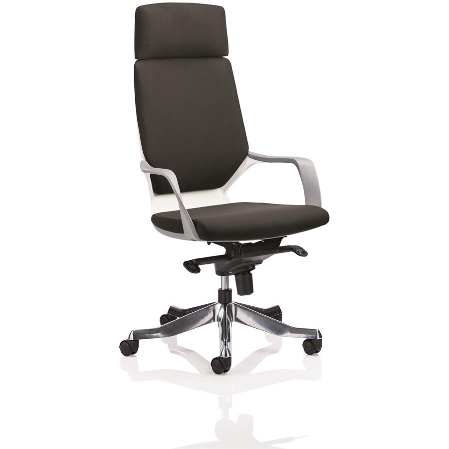 Xenon Executive White Shell High Back Black Fabric With Headrest