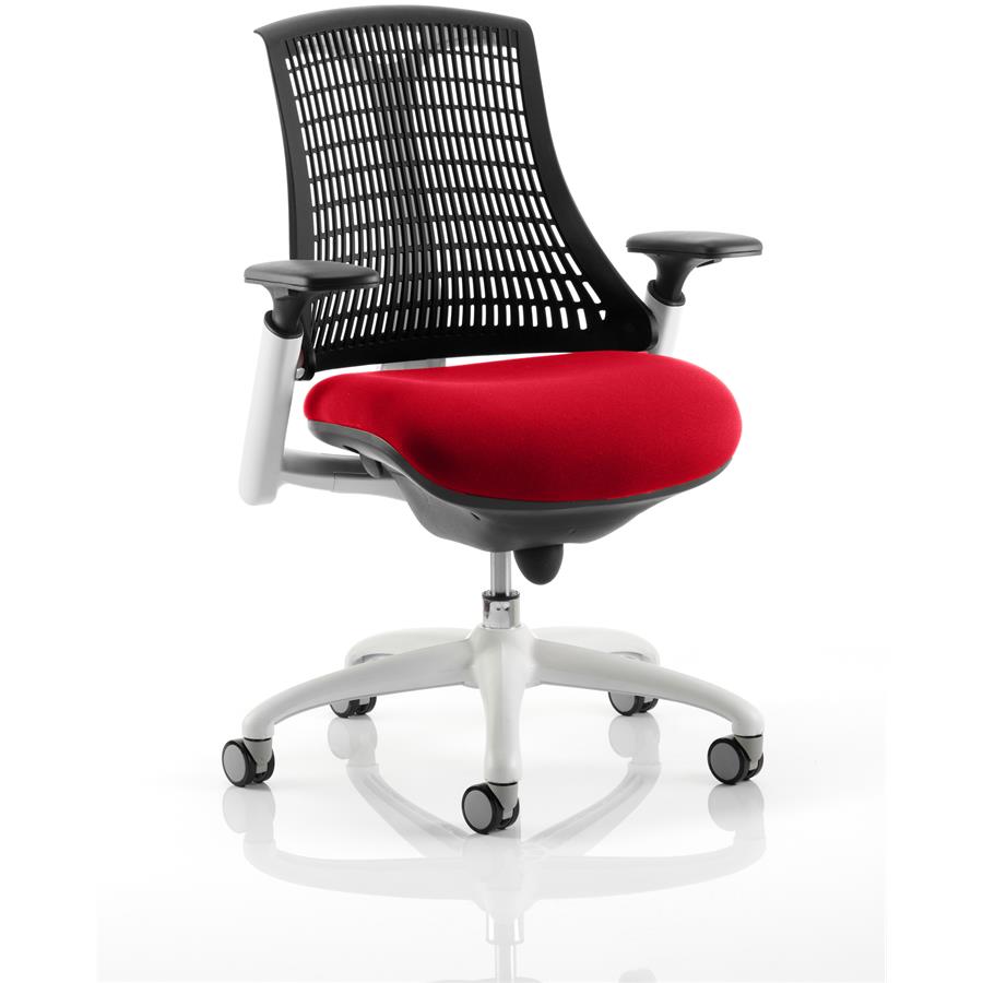 Flex Task Operator Chair White Frame Black Back Bespoke Colour Seat Bergamot Cherry