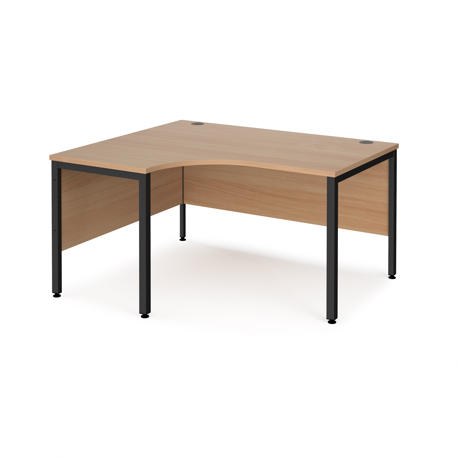 Maestro 25 left hand ergonomic desk 1400mm wide - black bench leg frame, beech top