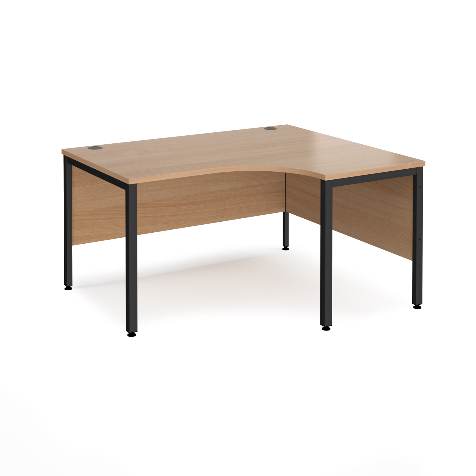 Maestro 25 right hand ergonomic desk 1400mm wide - black bench leg frame, beech top