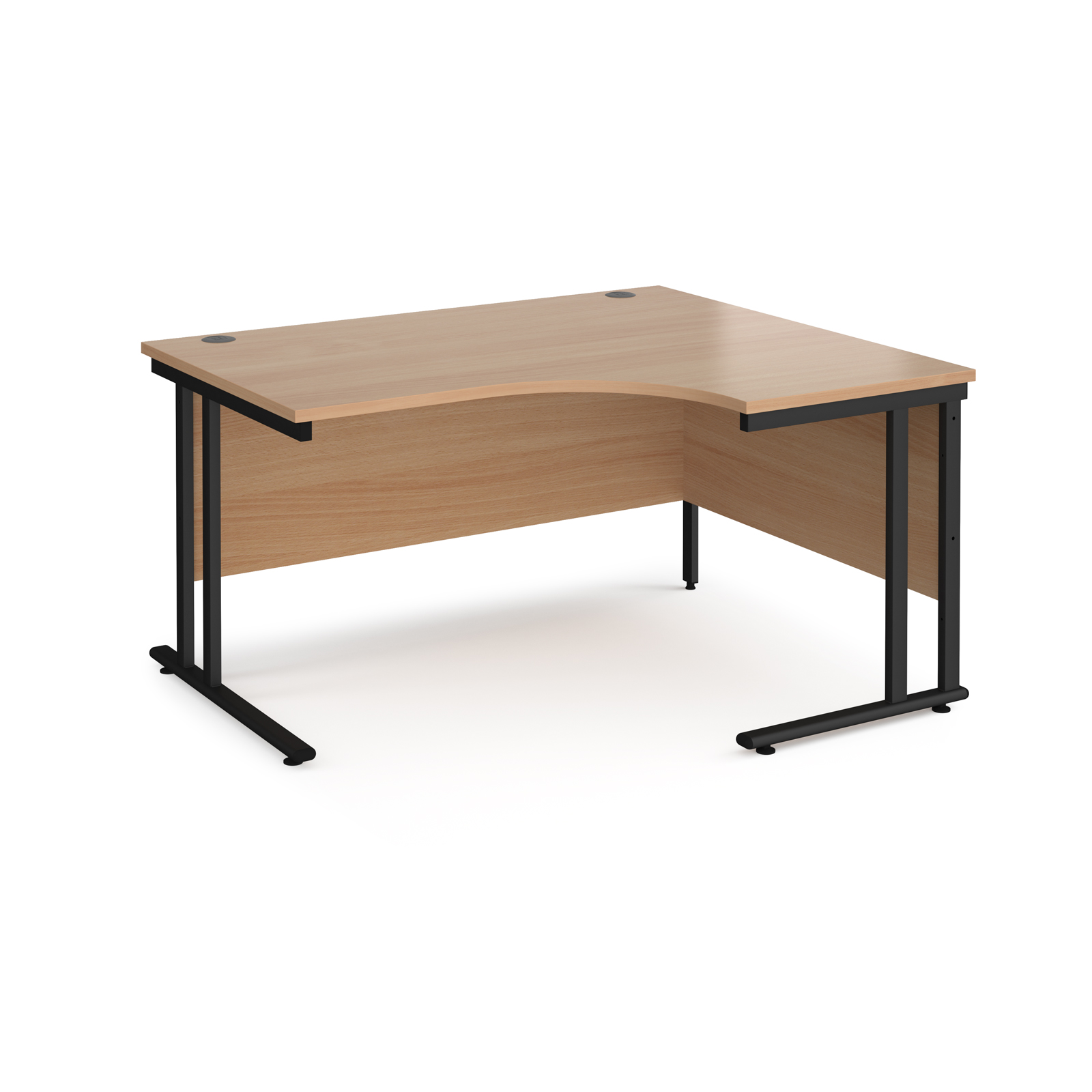 Maestro 25 right hand ergonomic desk 1400mm wide - black cantilever leg frame, beech top
