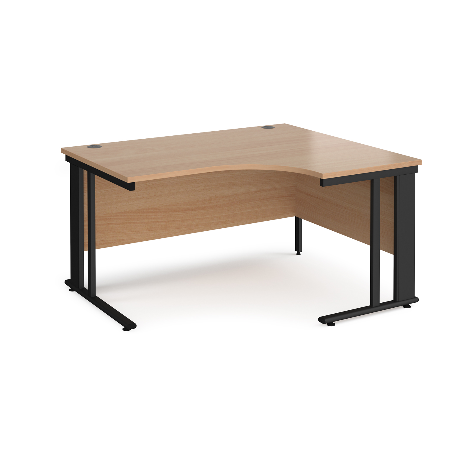 Maestro 25 right hand ergonomic desk 1400mm wide - black cable managed leg frame, beech top