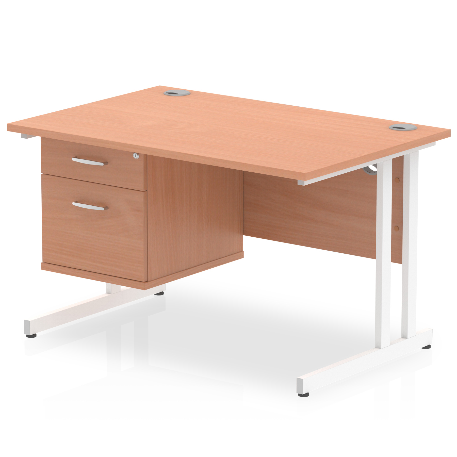Impulse 1200 x 800mm Straight Desk Beech Top White Cantilever Leg with 1 x 2 Drawer Fixed Pedestal