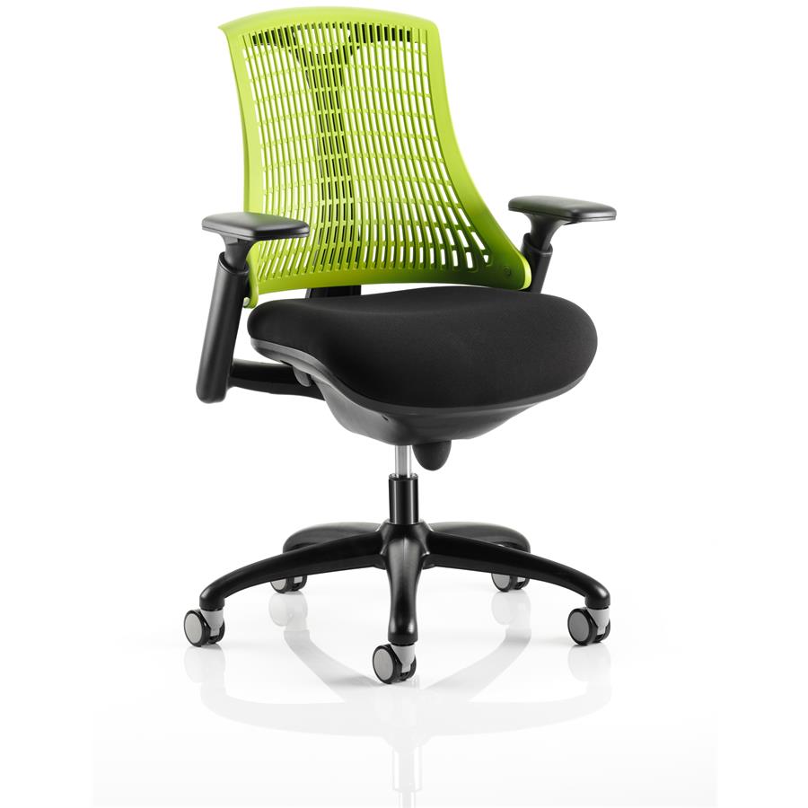 Flex Task Operator Chair Black Frame With Black Fabric Seat Green Back With Arms