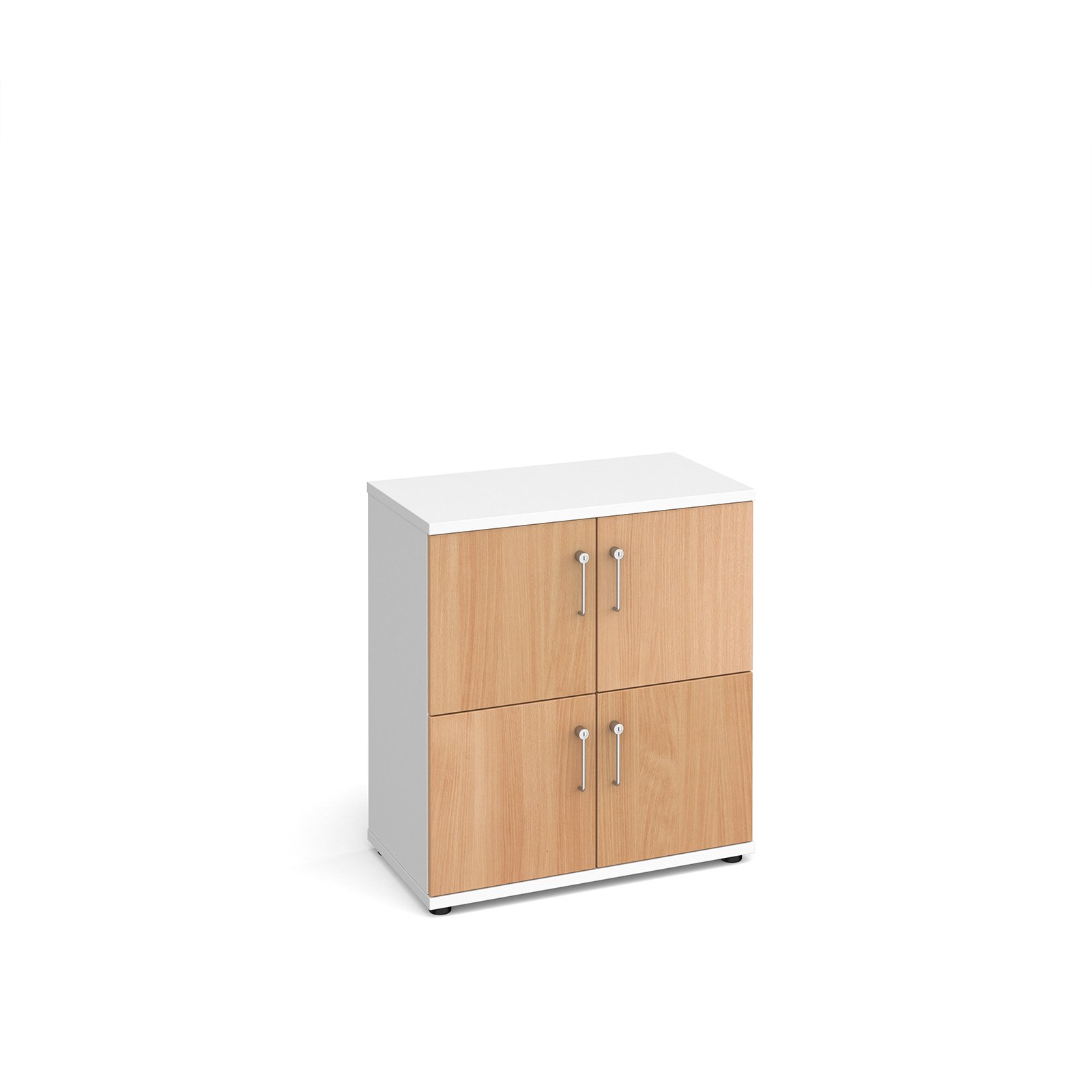 Wooden storage lockers 4 door - white with beech doors
