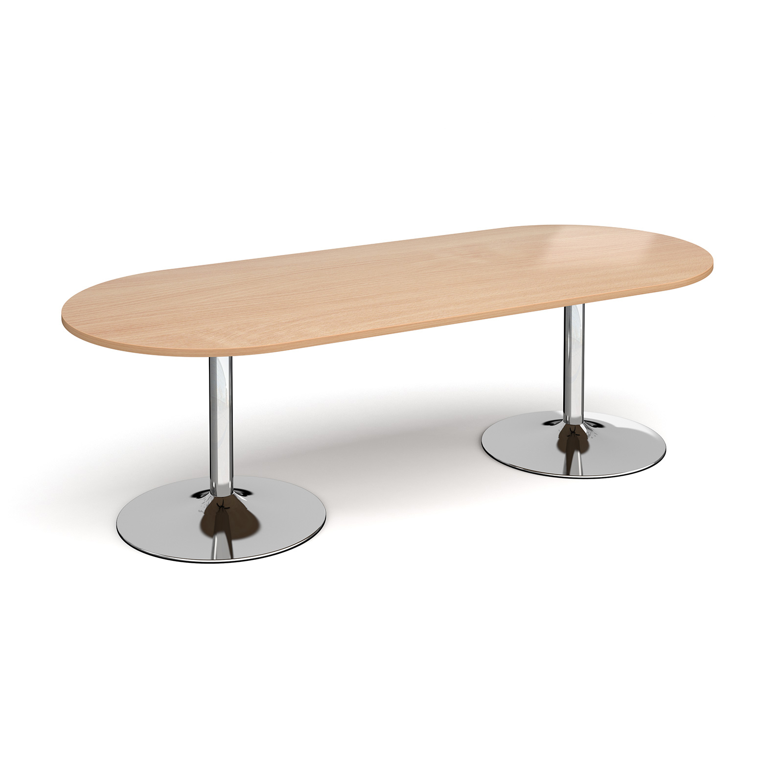 Trumpet base radial end boardroom table 2400mm x 1000mm - chrome base, beech top